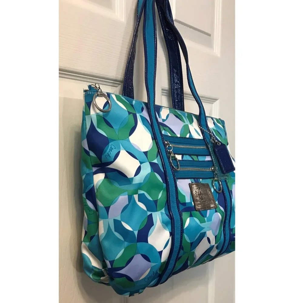 Coach Poppy Blue / Green Kaleidoscope Glam Signature Tote Bag Handbag 14747 RARE